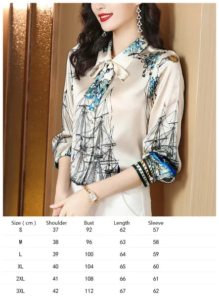 Vintage Butterfly Printed Runway Silk Blouses Women  Fashion Designer Striped Shirts Slim Business Office Ladies Button Spring Summer Long Sleeve Tops