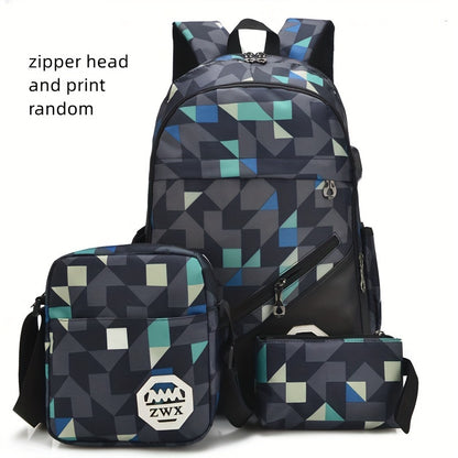 Chic, Large-Capacity Waterproof Backpack Combo: Includes Pencil Case & Crossbody Bag for School, Travel & Daily Commute