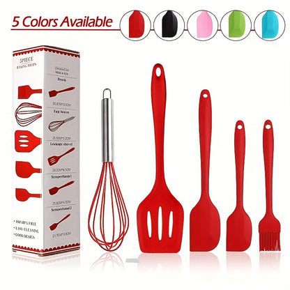 5-Piece Heat-Resistant Silicone Utensil Set - Durable, Easy-Clean Kitchen Tools for Modern Chefs