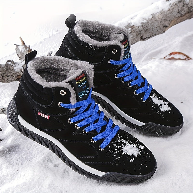 Men's Snow Boots, Winter Thermal Shoes, Windproof Hiking Boots With Fuzzy Lining