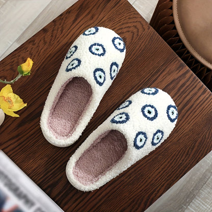 Evil Eye Pattern Flannel Slippers - Cozy Winter Indoor Slippers with TPR Sole and Plush Flannel Lining