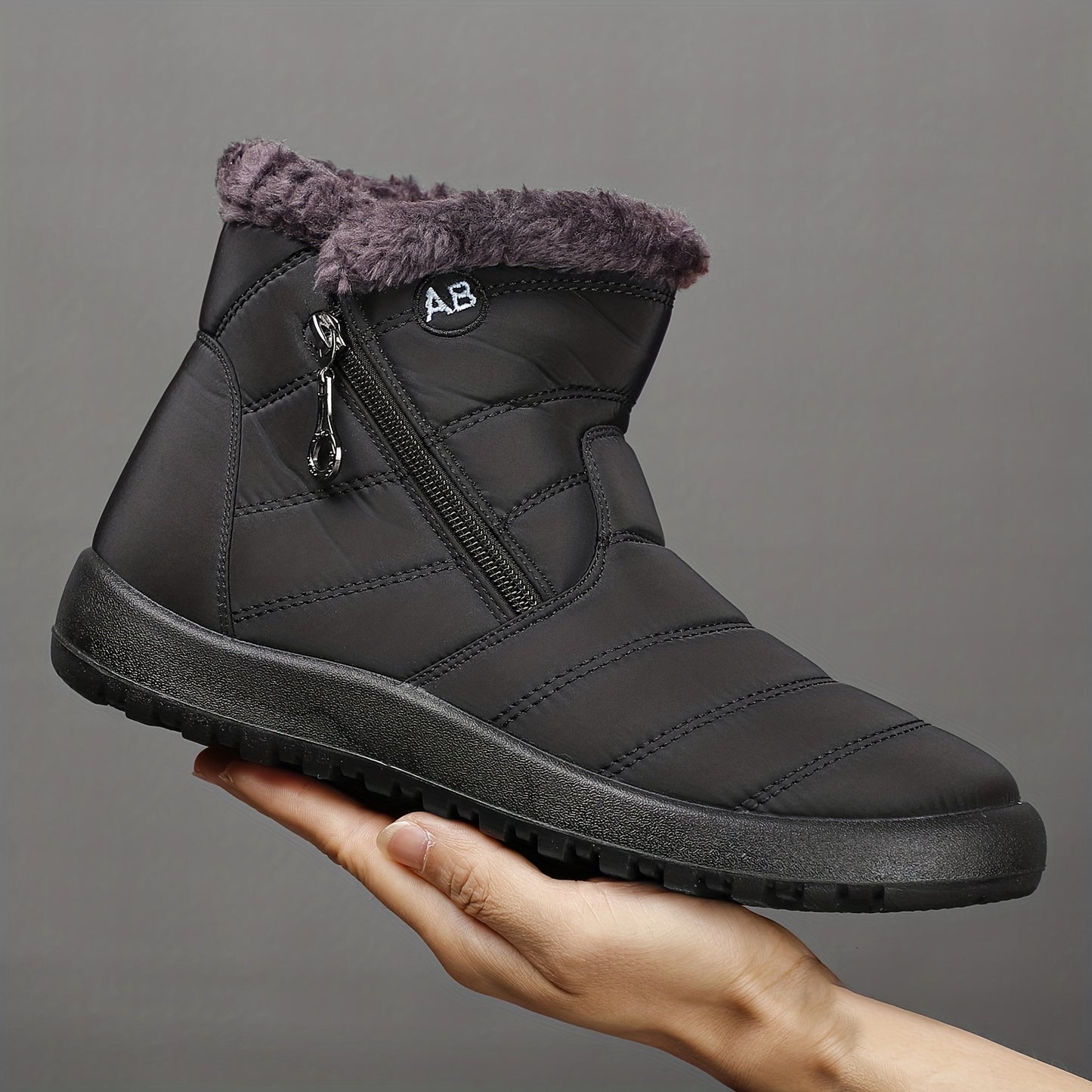 Men's Snow Boots With Zippers, Winter Thermal Shoes, Windproof Hiking Boots With Fuzzy Lining