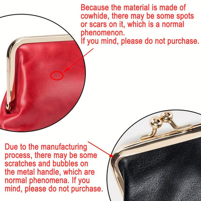 Mini Genuine Leather Coin Purse, Vintage Change Holder Wallet With Kiss Lock, Clutch Storage Bag For Key Earphone