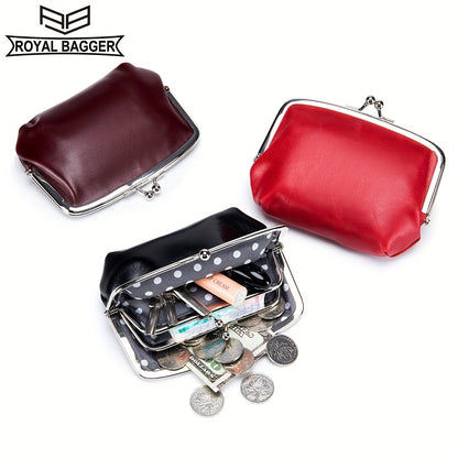 Mini Genuine Leather Coin Purse, Vintage Change Holder Wallet With Kiss Lock, Clutch Storage Bag For Key Earphone