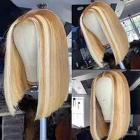 Short Bob Straight Human Hair Wig with Baby Hairs Brazilian Pre-Plucked 13x1 Lace Front Synthetic Wigs For Women