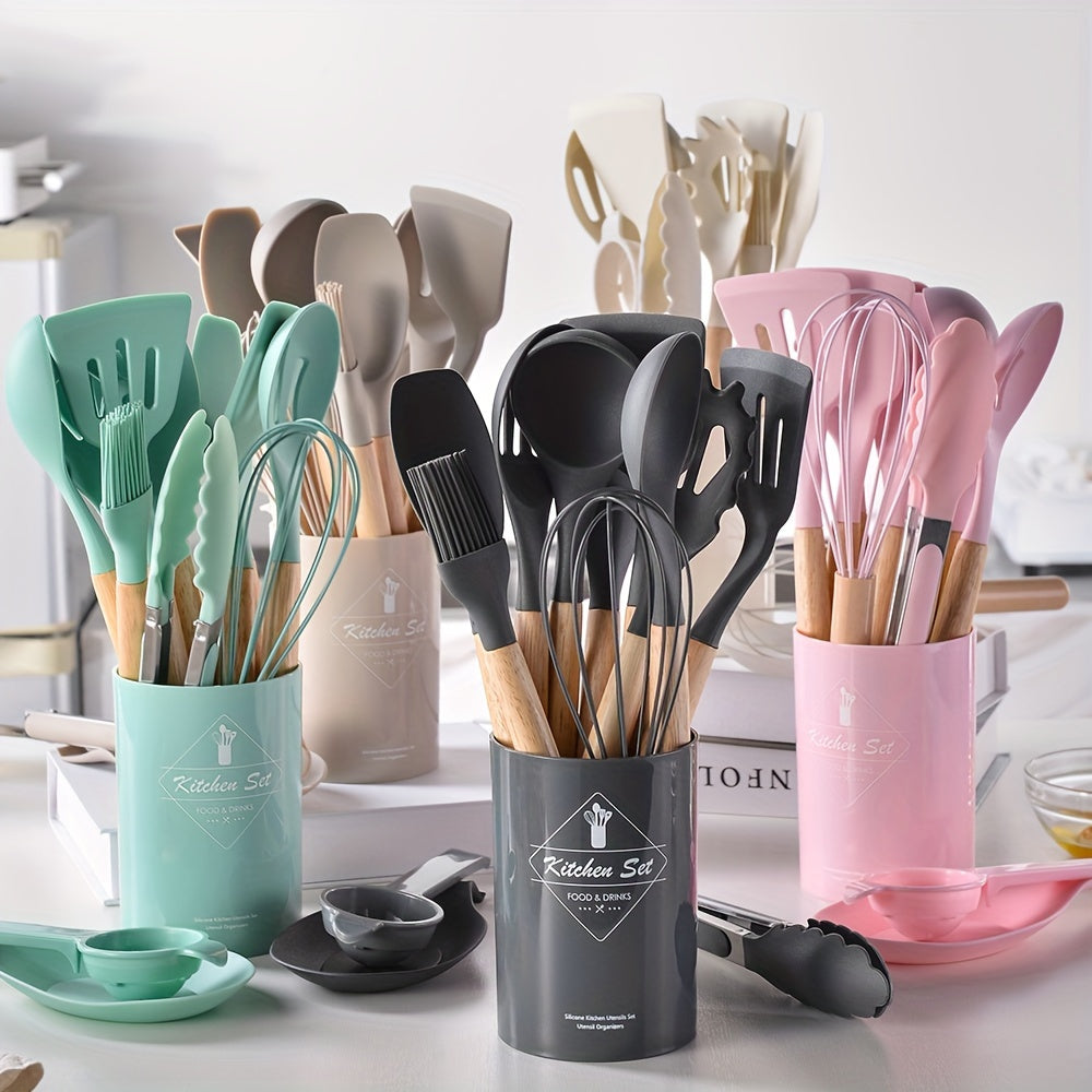 14pcs/set, Silicone Utensil Set, Kitchen Utensil Set, Safety Cooking Utensils Set, Non-Stick Cooking Utensils Set With Handle, Washable Modern Cookware, Kitchen Stuff, Kitchen Gadgets, Kitchen Essentials