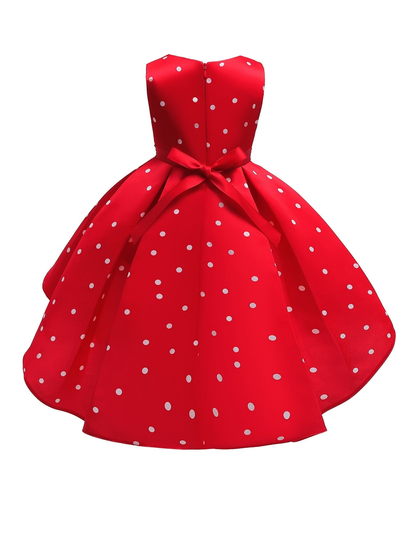 Elegant Polka Dot Sleeveless Party Dress for Girls - All Season, Ruffled, Bow & Belt Details, Knee-High