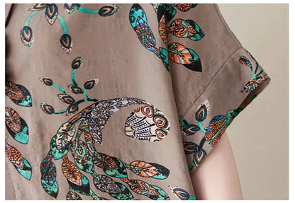 New Womens Dresses 3D Flowers Print Short Sleeve Clothes Fashion Loose Elegant Skirt Summer Lady Oversized Vacation Dresses 2024