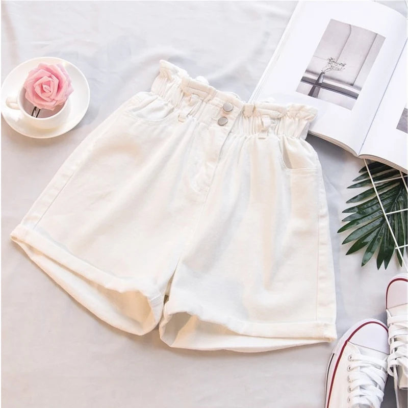 2021 Summer High Waist Denim Shorts Women Casual Loose Ladies Fashion Roll Up Hem Elastic Waist Jeans Female Plus Size S-5XL