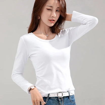 MRMT 2024 Brand New Women's T-shirt Slim Pure Cotton 95% Women T-shirt Long-sleeved for Female Thin White Tops Woman Tees Shirt