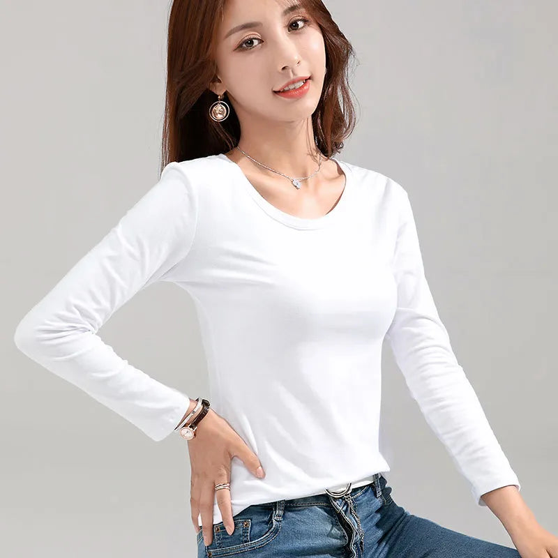 MRMT 2024 Brand New Women's T-shirt Slim Pure Cotton 95% Women T-shirt Long-sleeved for Female Thin White Tops Woman Tees Shirt