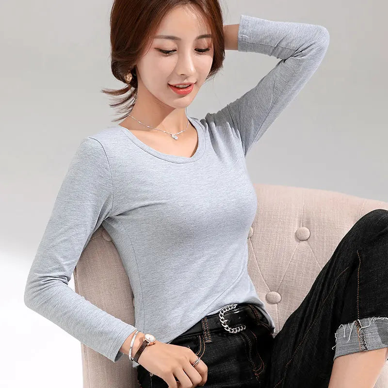 MRMT 2024 Brand New Women's T-shirt Slim Pure Cotton 95% Women T-shirt Long-sleeved for Female Thin White Tops Woman Tees Shirt