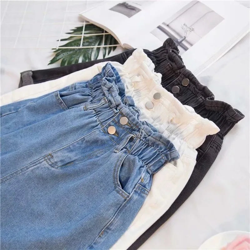 2021 Summer High Waist Denim Shorts Women Casual Loose Ladies Fashion Roll Up Hem Elastic Waist Jeans Female Plus Size S-5XL