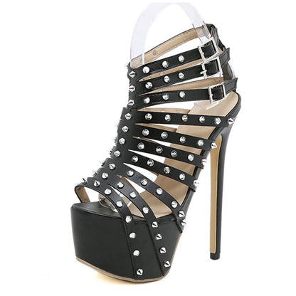 2024 New Summer Platform High Heels Sandals Women Sexy Peep Toe Pumps Fashion Rivet Decoration Ladies Party Pole Dance Shoes