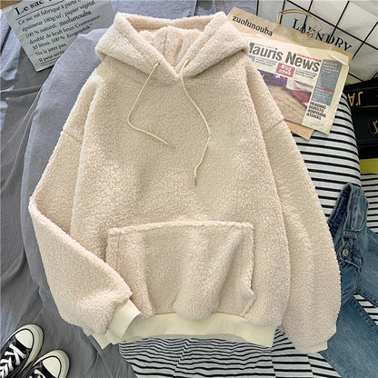 New Autumn Winter Thick Warm Coat Velvet Cashmere Women Hoody Sweatshirt Solid Blue Pullover Casual Tops Lady Loose Long Sleeve