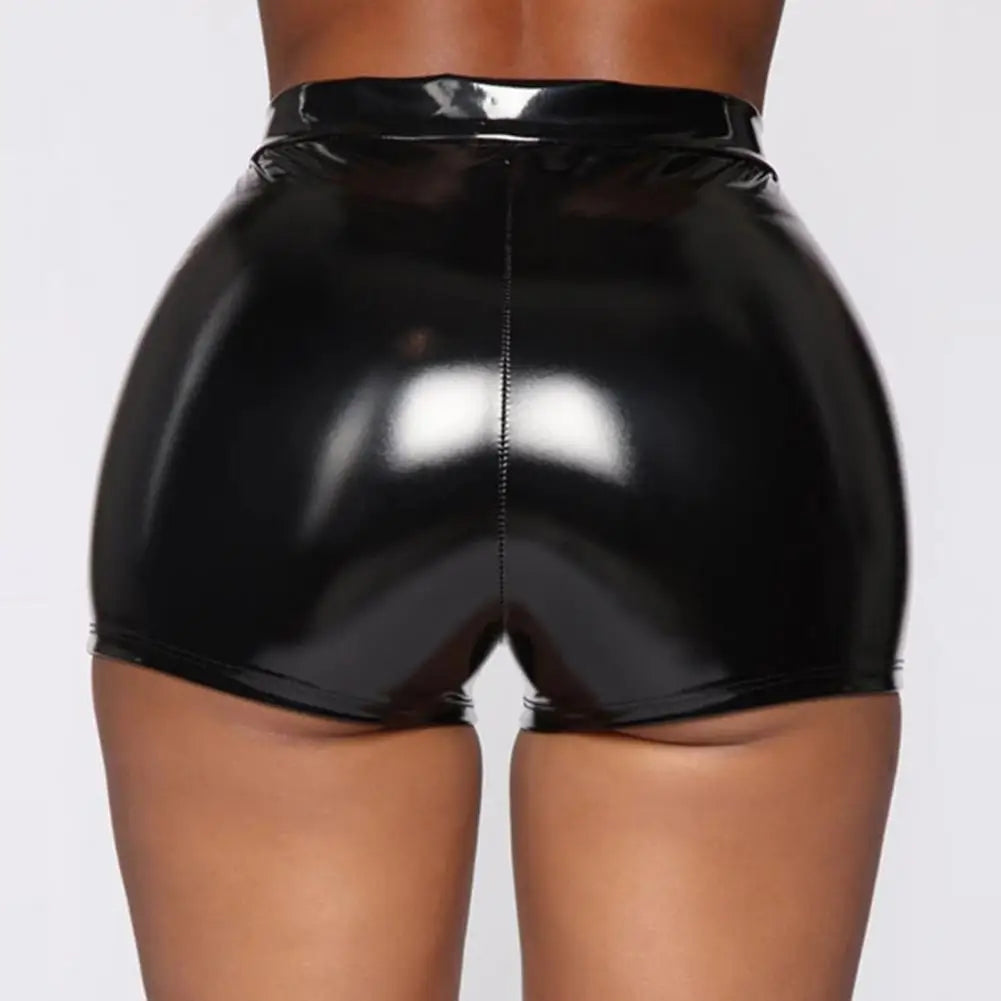 Women Faux Latex Leather Shorts Stretchy Slim High Waist Bodycon Biker Shorts Lady Skinny PU Casual Motorcycle Shorts New Custom