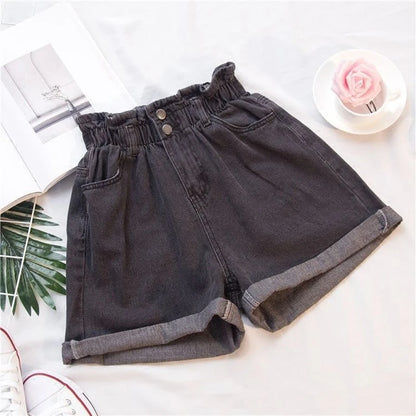 2021 Summer High Waist Denim Shorts Women Casual Loose Ladies Fashion Roll Up Hem Elastic Waist Jeans Female Plus Size S-5XL