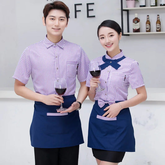 2024 Summer Hotel Short Sleeve Waitress Uniform Catering Restaurant Work Clothing Hotpot Waiter Workwear Cake Shop Uniform Shirt