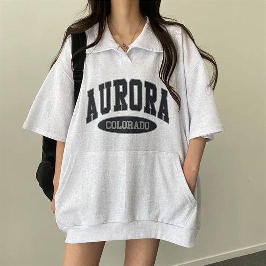 ZllKl Manufacturer T-shirt women's summer Newpolo sweater top ins medium and long cotton mother pocket loose long short sleeve medium