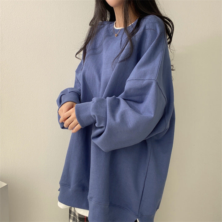 ZLLKL 2025 Cotton, fake two-piece sweater women's loose Korean version tide Popular trade loose and versatile student spring and autumn solid color coat ins Korea