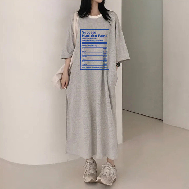 ZllKl 2025Manufacturer pure cotton Korea loose and thin letters short-sleeved long T-shirt skirt women's popular new popular leisure even