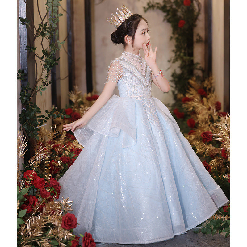 ZllKl  Girl's Host Evening Dress Princess Dress Children's Catwalk Trailing Flower Girl Piano Performance Costume High-End Affordable Luxury