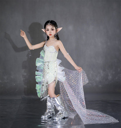 ZllKl  Mermaid Sequined Fishtail Dress for Girls Cos Merman Clothing Children's Ocean Style Catwalk Dress for People Fish Photo 7