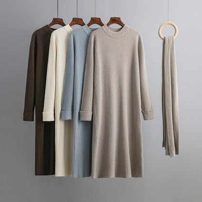 ZllKl South Korea Dongdaemun New winter new 2025 style with sleeves scarf lazy style round neck pit strip sweater dress