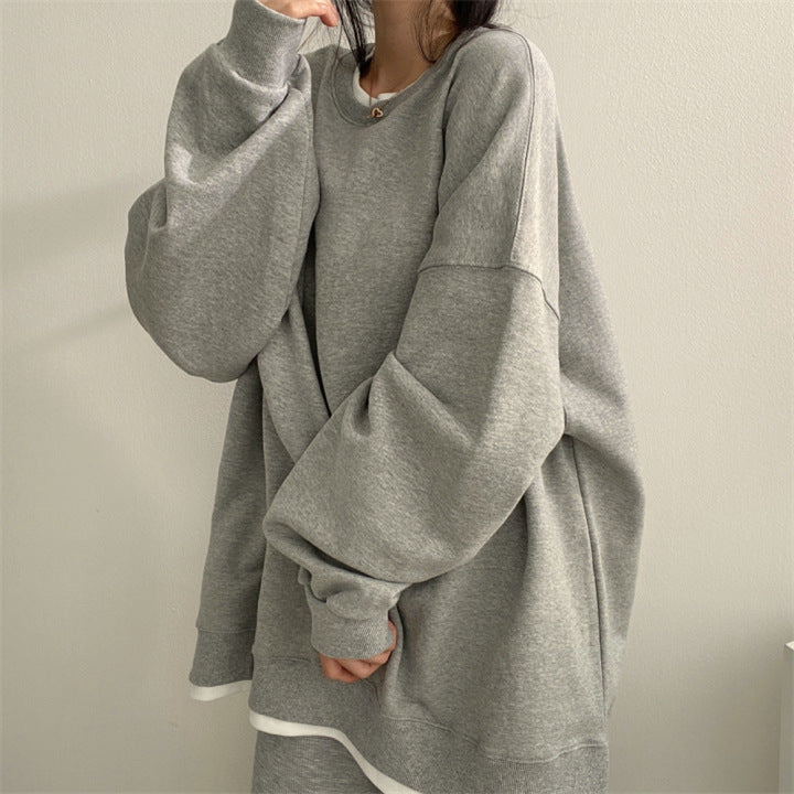 ZLLKL 2025 Cotton, fake two-piece sweater women's loose Korean version tide Popular trade loose and versatile students spring and autumn solid color coat ins tide brand