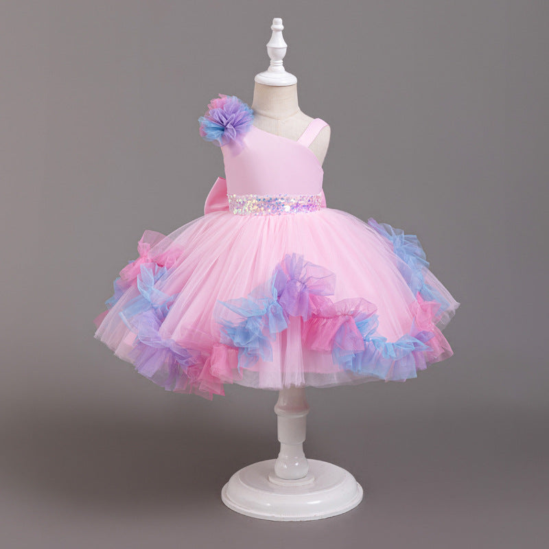 ZllKl  Girls' Dress High-Grade Pettiskirt Catwalk Evening Dress Children's Chorus Clothing Performance Children Princess Dress