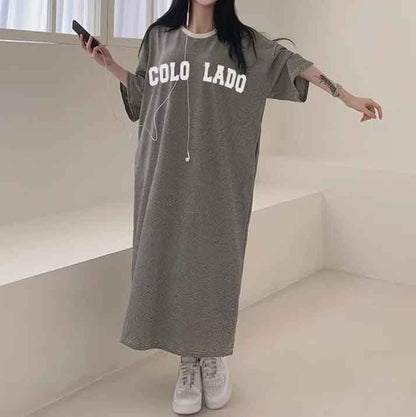 ZllKl 2025Manufacturer pure cotton short-sleeved t-shirt skirt medium and long women's summer Korean version loose and thin knee-length skirt casual pure cotton even