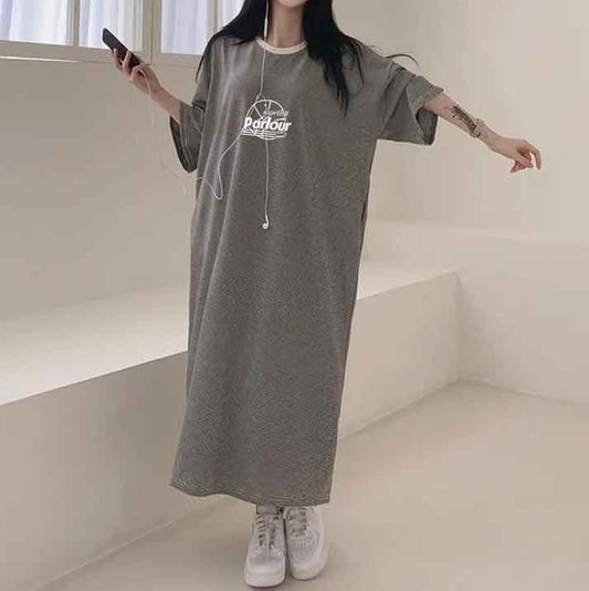 ZllKl 2025Manufacturer pure cotton Korean summer new 2025n retro loose letter printing thin T-shirt dress casual