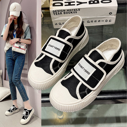 ZllKl Two-Way Ins Fashion Korean Style Magic Stick Canvas Shoes Female  Spring and Autumn New Student Hight Increasing Board Shoes Street Shooting Fashion Style