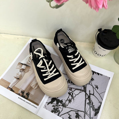 ZllKl Women's Thick-Soled Doll Head Canvas Sneakers  New Bread Sports Casual All-Match White Shoes for Students