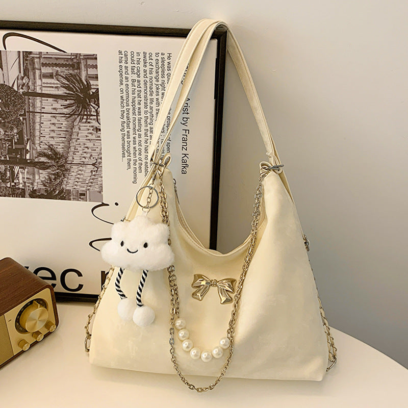 ZllKl  Advanced Texture Niche Commuter Pearl Chain One Shoulder Bag Female  Spring and Summer New All-Match Shoulder Tote Bag