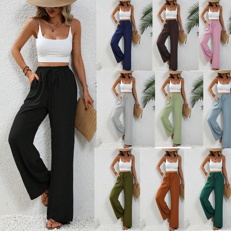 ZllKl  Tiktoktemu European and American Women's Clothing  Spring and Summer New Versatile Solid Color Mop Wide Leg Pants Casual Pants