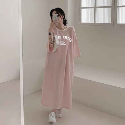 ZllKl 2025Manufacturer pure cotton Korean summer new 2025n retro loose letter printing thin T-shirt dress casual