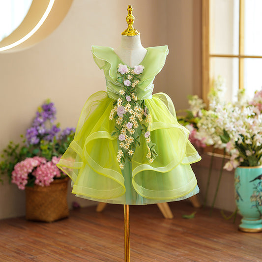 ZllKl  Girl's Dress Princess Dress Pettiskirt Children's Catwalk Evening Dress Host Costume for Piano Performance Flower Girl Wedding Dress