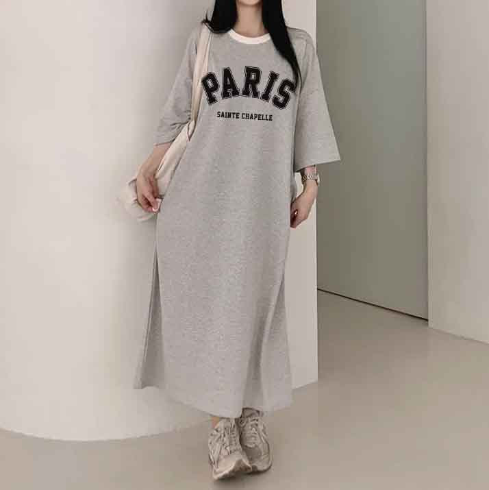 ZllKl 2025Manufacturer pure cotton South Korea popular spring and summer new women's round neck short sleeve medium and long T-shirt skirt fashionable versatile simple even