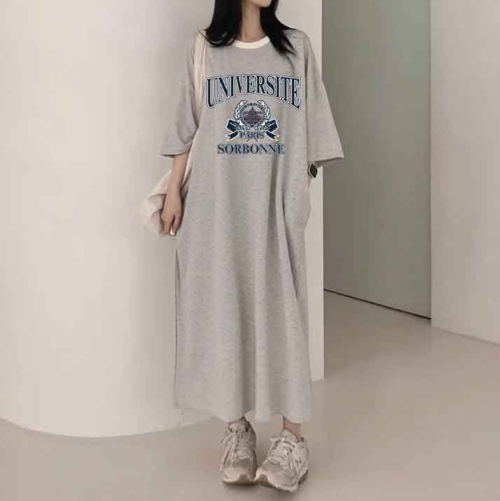 ZllKl 2025Manufacturer pure cotton Korea loose and thin letters short-sleeved long T-shirt skirt women's popular new popular leisure even