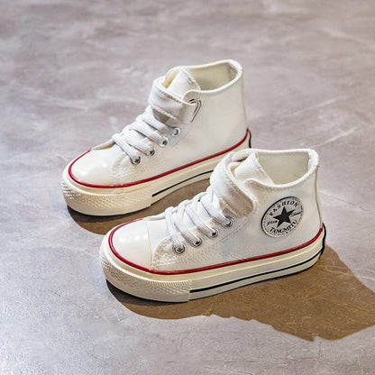 ZllKl  Children's High-Top Canvas Shoes  Spring New Girls Internet-Famous Skateboard Shoes Middle and Big Children Magic Stick Shoes Boy's Cloth Shoes