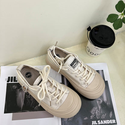 ZllKl Women's Thick-Soled Doll Head Canvas Sneakers  New Bread Sports Casual All-Match White Shoes for Students