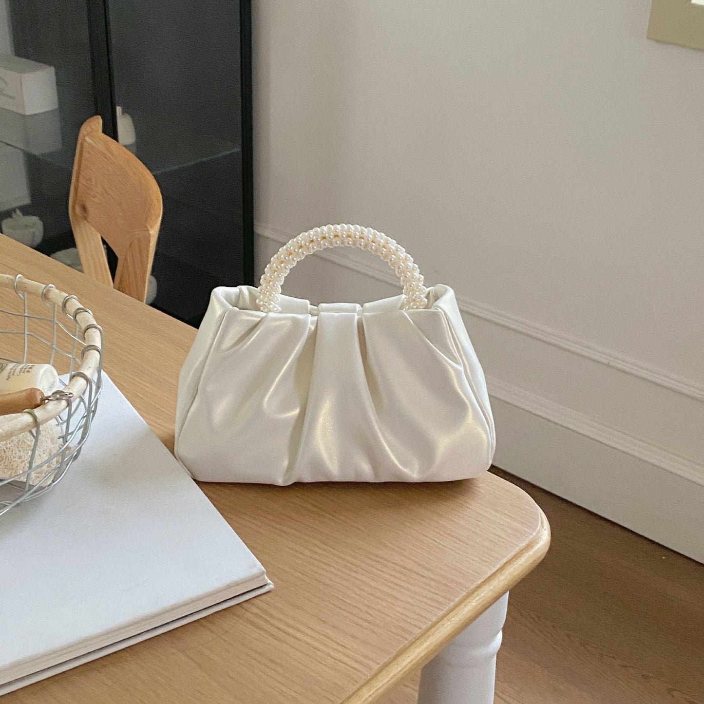 ZllKl  Pleated Small Bag  High-Grade Fairy Pearl Small Handbag Gentle Crossbody Cloud Bag for Women