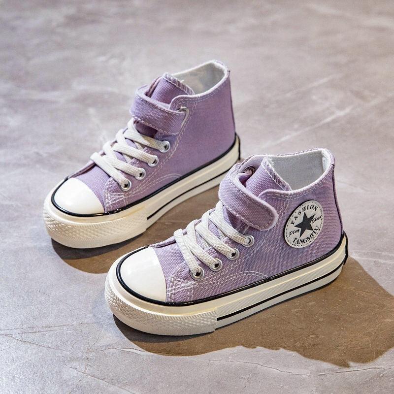 ZllKl  Children's High-Top Canvas Shoes  Spring New Girls Internet-Famous Skateboard Shoes Middle and Big Children Magic Stick Shoes Boy's Cloth Shoes