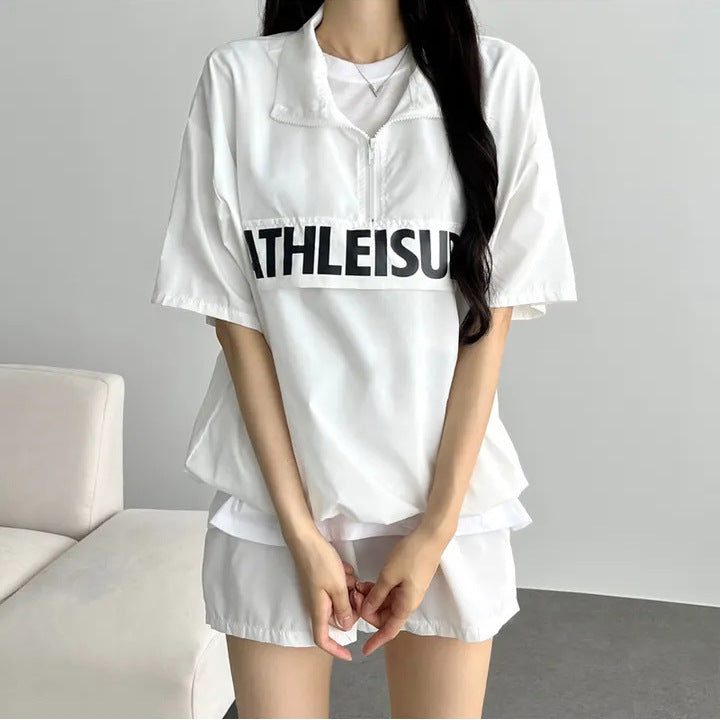 ZllKl Wholesale shorts women's two-piece set turtleneck zipper new summer Korean version casual sportswear set loose trendy brand