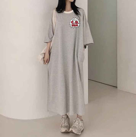 ZllKl 2025Manufacturer pure cotton South Korea popular spring and summer new women's round neck short sleeve medium and long T-shirt skirt fashionable versatile simple even