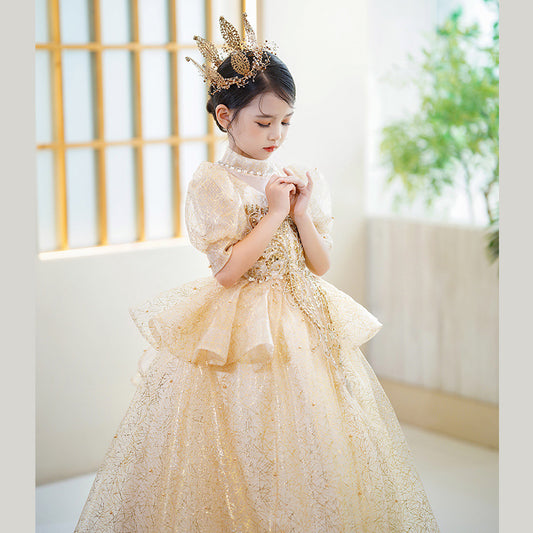 ZllKl  Children's Dress Light Luxury Minority High-End Girl Princess Dress Flower Girl Host Piano Playing Tulle Tutu Evening Dress