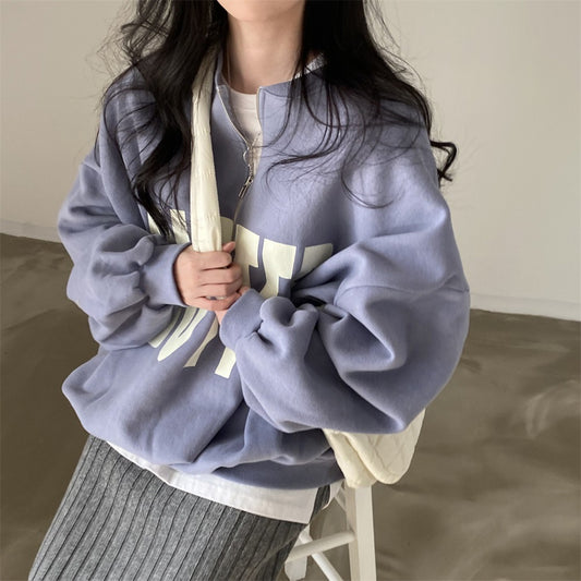 ZLLKL 2025 Wholesale baseball collar zipper sweater women's autumn  women's clothing loose thickened thin Korean velvet large size spring and autumn