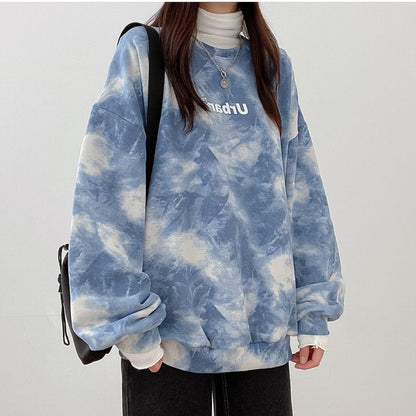 ZLLKL 2025 Wholesale cotton tie-dye sweater women's loose Korean version top loose and versatile student letter spring and autumn jacket medium and long