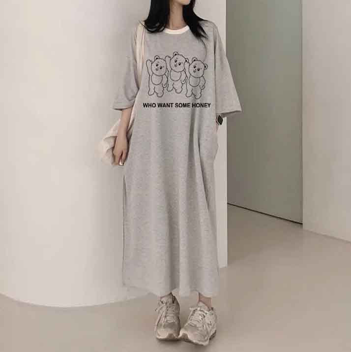 ZllKl 2025Manufacturer casual printing lazy skirt medium and long straight skirt pure cotton T-shirt dress women's popular summer new